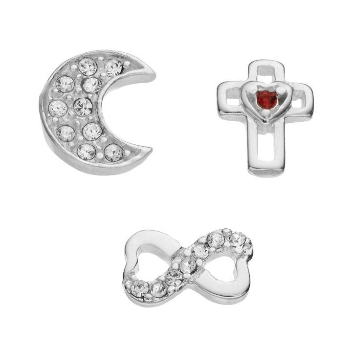 Blue La Rue Crystal Silver-plated Half-moon, Infinity & Cross Charm Set, Women's, Silver