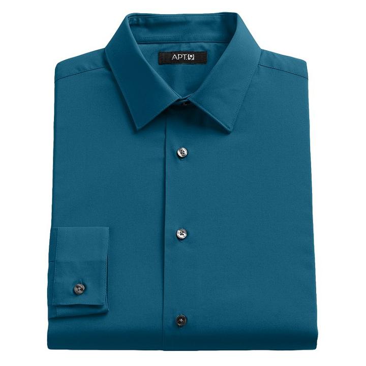 Men's Apt. 9&reg; Slim-fit Solid Stretch Dress Shirt, Size: 17 36/37, Turquoise/blue (turq/aqua)