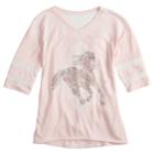 Girls 7-16 Mudd&reg; Crochet Striped Sleeve Varsity Tee, Size: 14, Light Pink