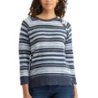 Women's Chaps Striped Button-shoulder Sweater, Size: Medium, Blue (navy)