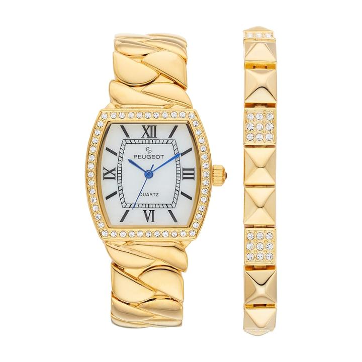 Peugeot Women's Crystal Watch & Bracelet Set - 7099gst, Size: Small, Yellow