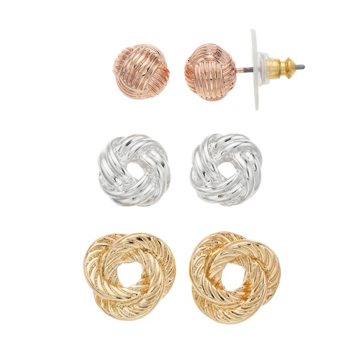 Napier Tri Tone Knot Stud Earring Set, Women's, Multicolor
