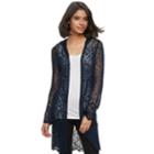 Juniors' It's Our Time Pointelle Hooded Cardigan, Teens, Size: Small, Dark Blue