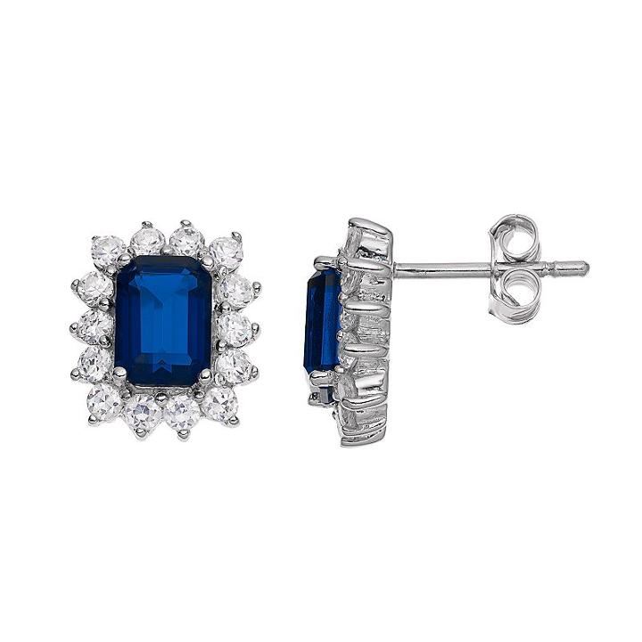 Sophie Miller Cubic Zirconia Halo Stud Earrings, Women's, Blue