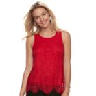 Juniors' Trixxi Scalloped Lace Tank, Teens, Size: Small, Red