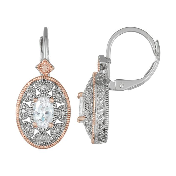 Two-tone Cubic Zirconia Leverback Earrings, Women's, White