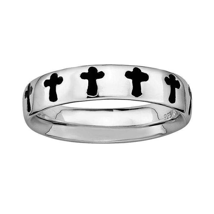 Stacks And Stones Sterling Silver Black Enamel Cross Stack Ring, Women's, Size: 5, Grey
