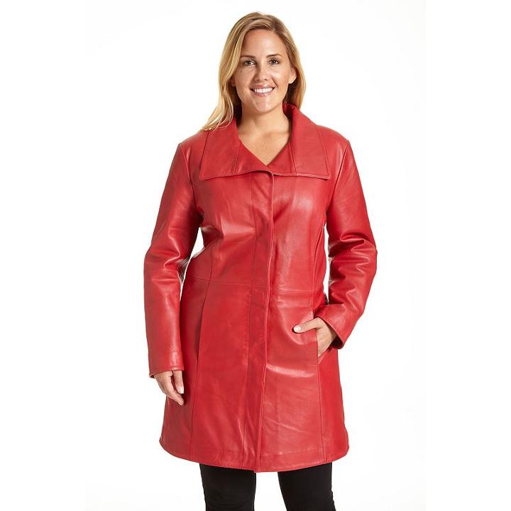 Plus Size Excelled Button-down Leather Coat, Women's, Size: 1xl, Red