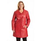 Plus Size Excelled Button-down Leather Coat, Women's, Size: 1xl, Red