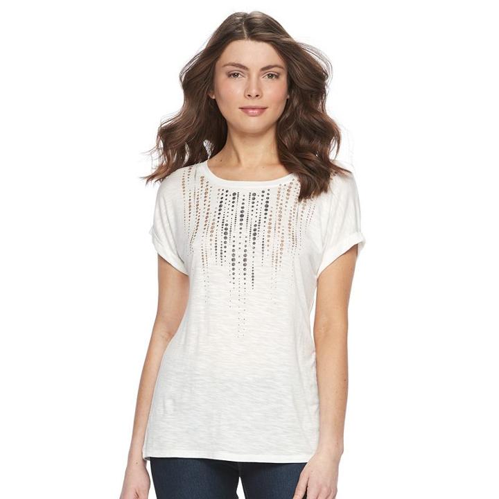 Women's Apt. 9&reg; Roll Cuff Tee, Size: Xl, White