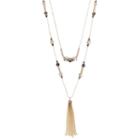 Beaded Double Strand Tassel Necklace, Women's, Brown