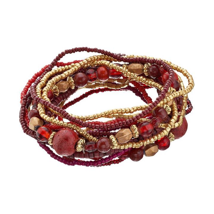 Red Seed Bead Multi Strand Stretch Bracelet, Women's