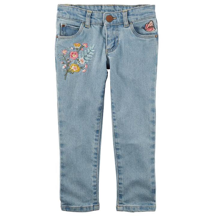 Girls 4-8 Carter's Embroidered Denim Pants, Size: 4, Blue Other