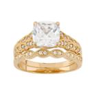 Cubic Zirconia Scalloped 10k Gold Engagement Ring Set, Women's, Size: 6, White