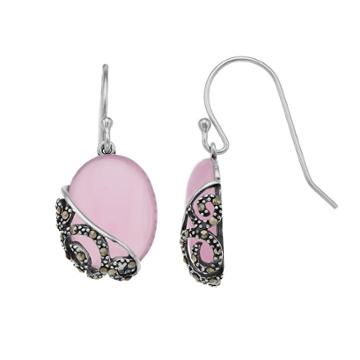 Tori Hill Sterling Silver Marcasite & Pink Glass Drop Earrings, Women's