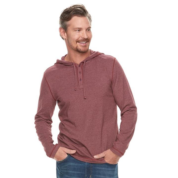 Men's Sonoma Goods For Life&trade; Slim-fit Supersoft Henley Hoodie, Size: Medium, Dark Red