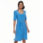 Women's Nina Leonard Belted Fit & Flare Dress, Size: Medium, Blue
