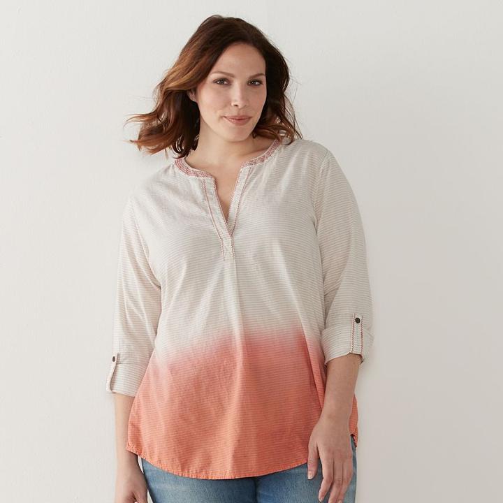 Plus Size Sonoma Goods For Life&trade; Dip-dyed Roll-tab Shirt, Women's, Size: 3xl, Drk Orange