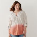Plus Size Sonoma Goods For Life&trade; Dip-dyed Roll-tab Shirt, Women's, Size: 3xl, Drk Orange