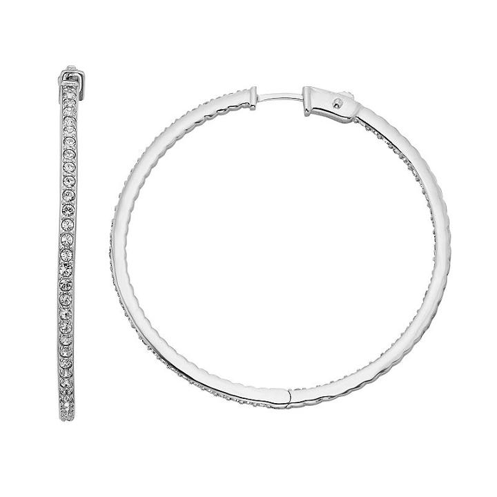 Diamond Splendor Sterling Silver Crystal & Diamond Accent Inside-out Hoop Earrings, Women's, White