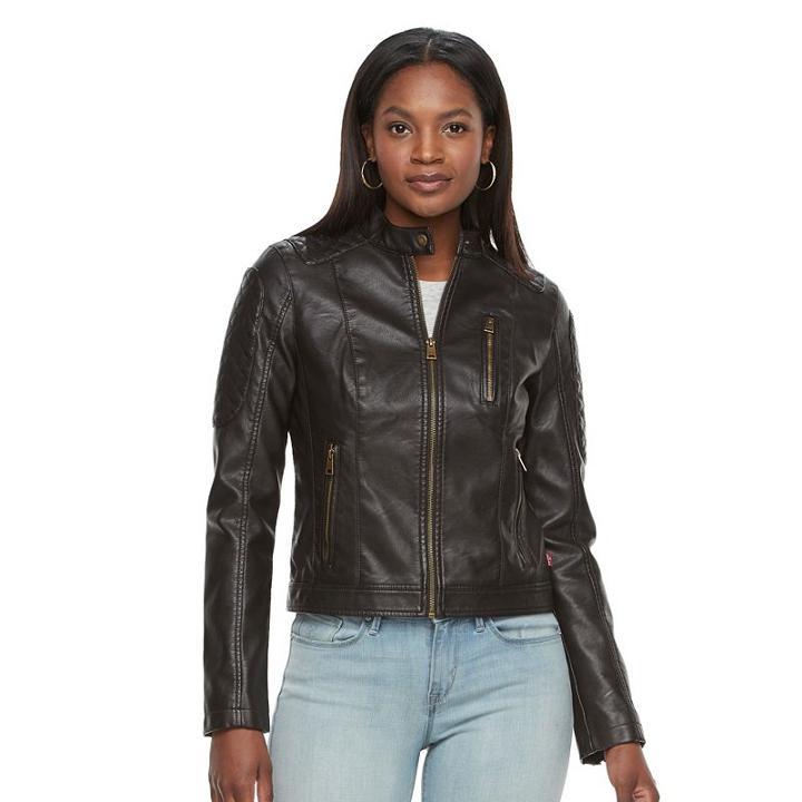 Women's Levi's Faux-leather Moto Jacket, Size: Large, Dark Brown