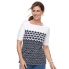 Women's Croft & Barrow&reg; Print Button-hem Squareneck Top, Size: Small, Blue