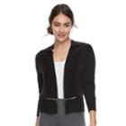 Women's Nina Leonard Zipper-trim Bolero Cardigan, Size: Medium, Black