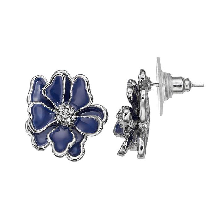 Blue Flower Stud Earrings, Women's