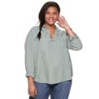Juniors' Plus Size Mudd&reg; Solid Popover Tunic, Teens, Size: 2xl, Med Green