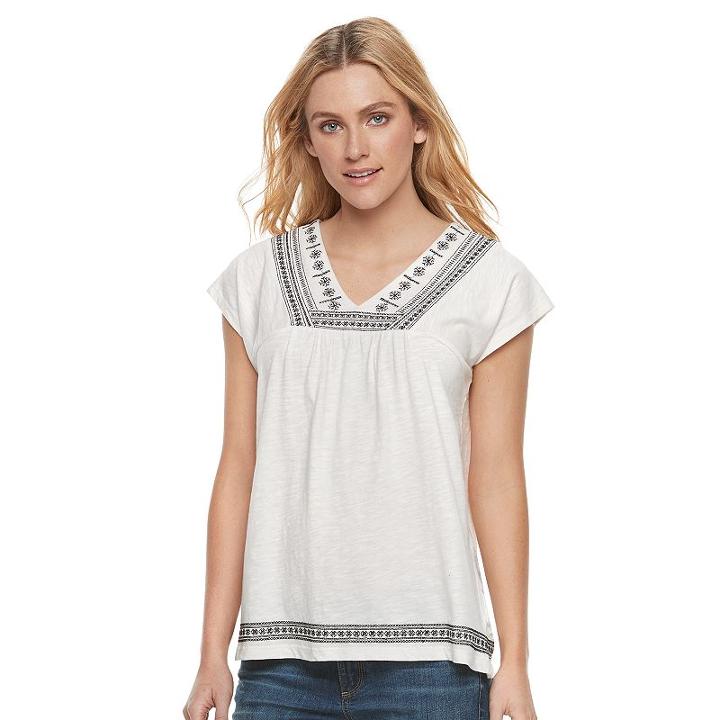 Women's Sonoma Goods For Life&trade; Embroidered Dolman Tee, Size: Xs, Natural