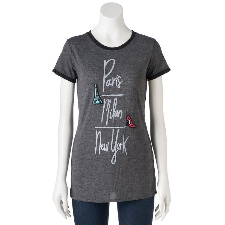 Juniors' The Print Shop Paris, Milan, New York Graphic Tee, Teens, Size: Large, Black