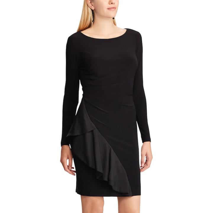Women's Chaps Ruffle Sheath Dress, Size: Large, Black