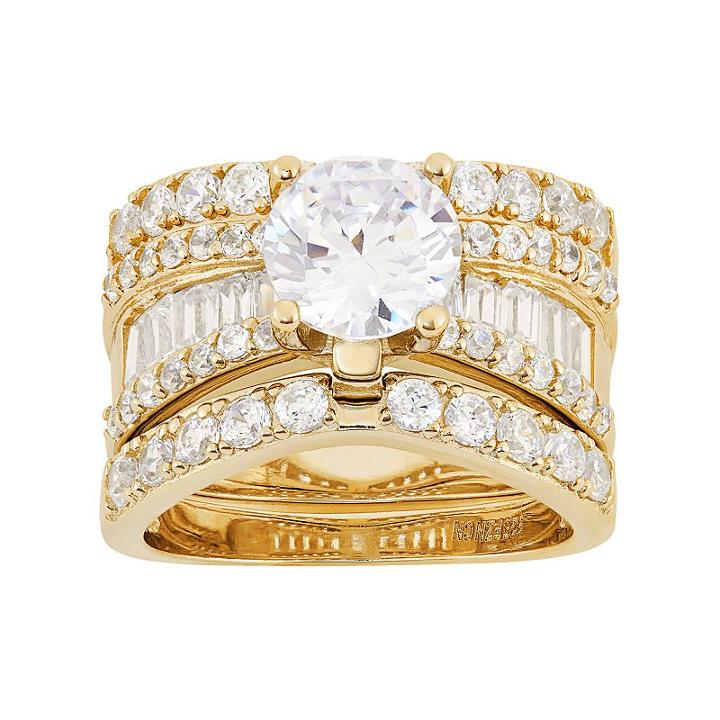 Sterling Silver Cubic Zirconia Engagement Ring Set, Women's, Size: 5, White