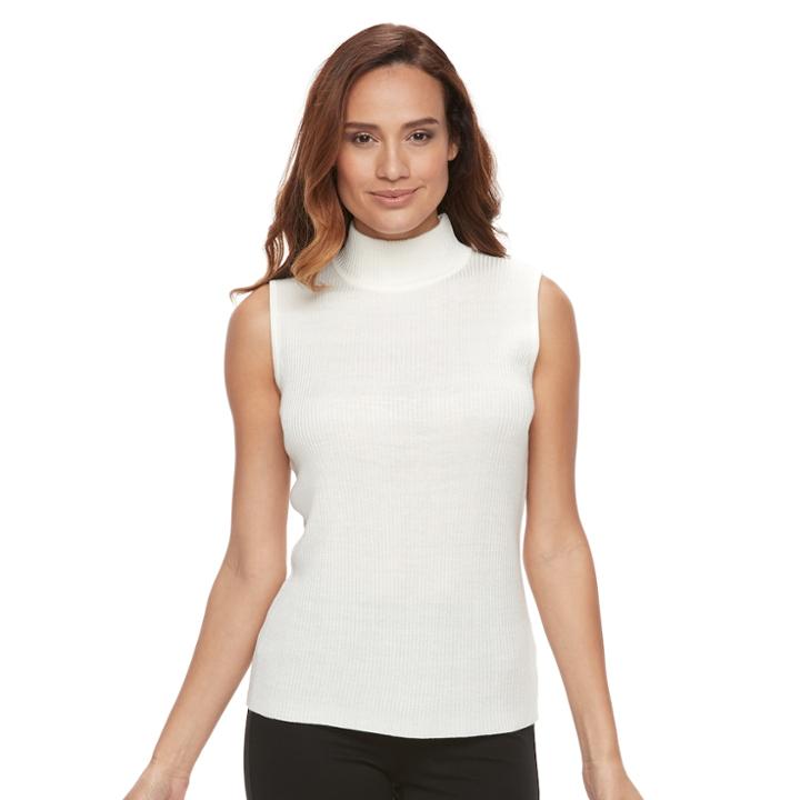 Petite Dana Buchman Sleeveless Turtleneck Top, Women's, Size: L Petite, White