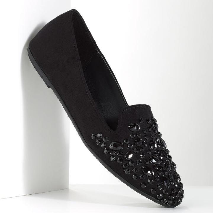 Simply Vera Vera Wang Women's Embellished Smoking Flats, Size: 7, Black