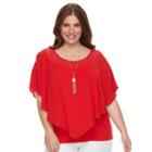 Ab Studio, Plus Size Lace-neckline Poncho Top, Women's, Size: 1xl, Med Red