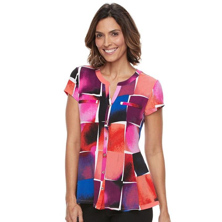 Women's Dana Buchman Printed Peplum Shirt, Size: Large, Med Red