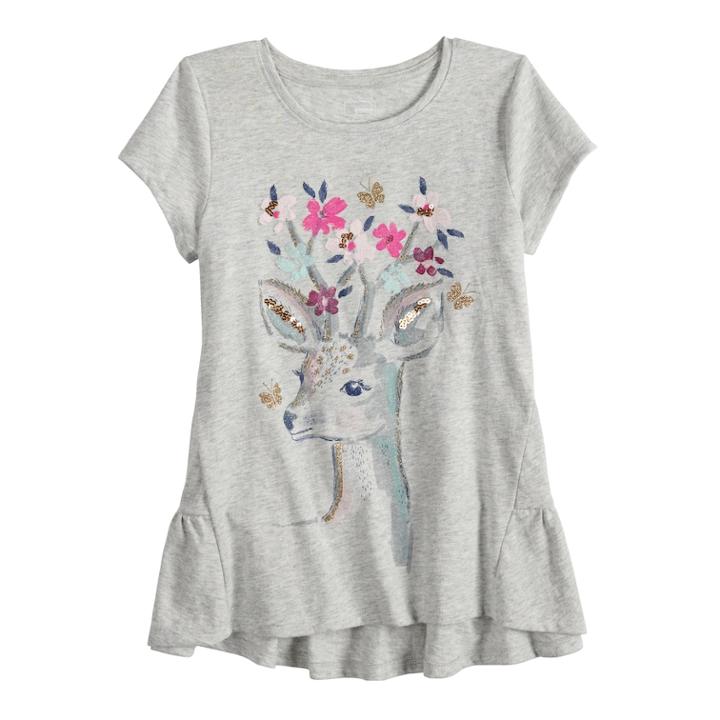 Girls 4-12 Sonoma Goods For Life&trade; Peplum-hem Graphic Tee, Size: 10, Light Grey