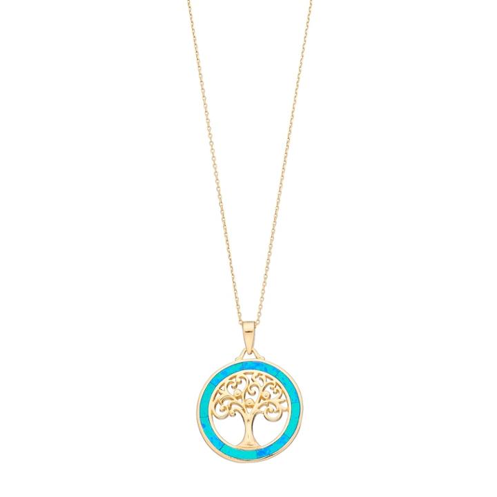 14k Gold Over Silver Lab-created Blue Opal Tree Of Life Circle Pendant, Women's, Size: 18