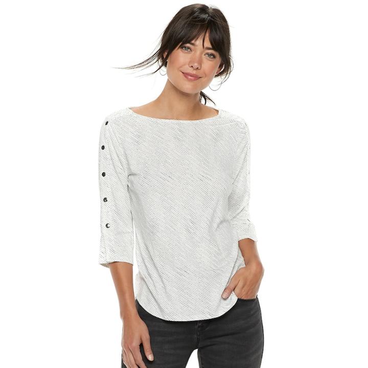 Women's Apt. 9&reg; Faux-button Boatneck Tee, Size: Medium, Natural