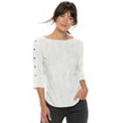 Women's Apt. 9&reg; Faux-button Boatneck Tee, Size: Medium, Natural