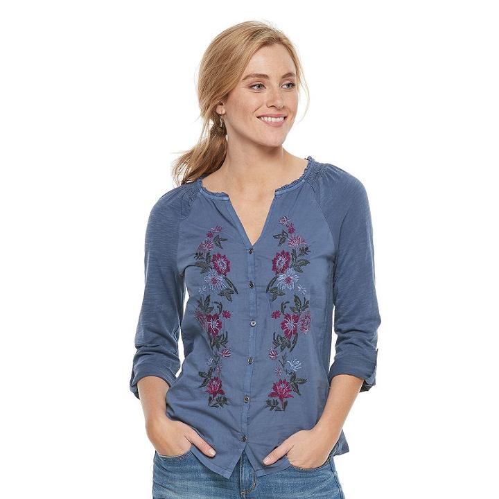 Women's Sonoma Goods For Life&trade; Embroidered Utility Shirt, Size: Medium, Dark Blue