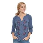 Women's Sonoma Goods For Life&trade; Embroidered Utility Shirt, Size: Medium, Dark Blue