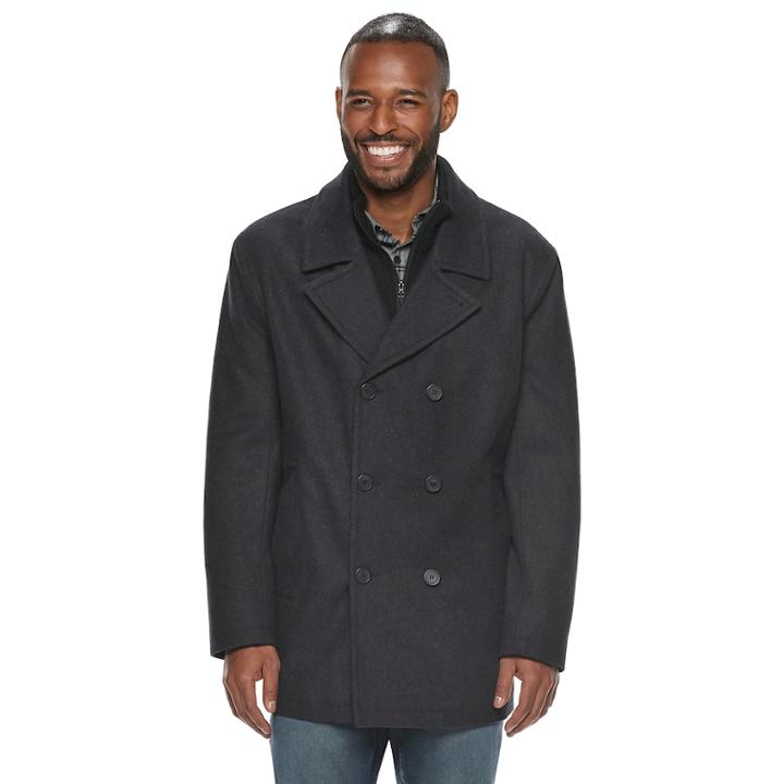 Men's Am Studio By Andrew Marc Double-breasted Wool-blend Peacoat With Bib, Size: Medium, Dark Grey