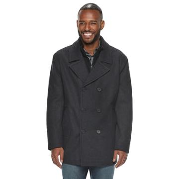 Men's Am Studio By Andrew Marc Double-breasted Wool-blend Peacoat With Bib, Size: Medium, Dark Grey