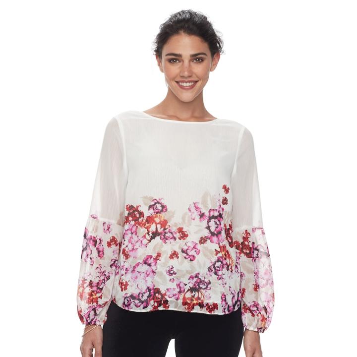 Petite Apt. 9&reg; Balloon-sleeve Peasant Top, Women's, Size: L Petite, White