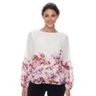Petite Apt. 9&reg; Balloon-sleeve Peasant Top, Women's, Size: L Petite, White