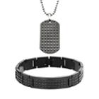 Two Tone Stainless Steel Textured Dog Tag And Bracelet Set - Men, Size: 24, Grey