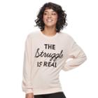 Juniors' The Struggle Is Real Graphic Sweatshirt, Teens, Size: Xs, Dark Pink