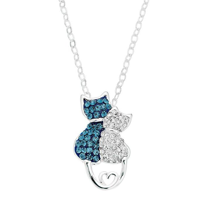 Silver Luxuries Crystal Cat Pendant Necklace, Women's, Grey